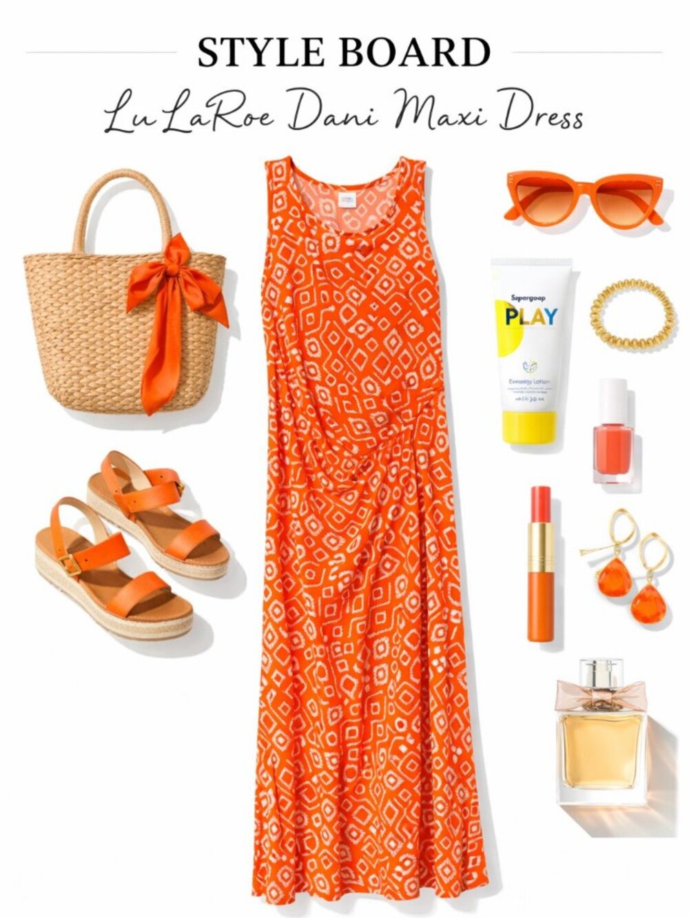 LuLaRoe Dani Maxi Dress XL NWOT Orange White Geometric Tribal Sleeveless Tank - Picture 9 of 9